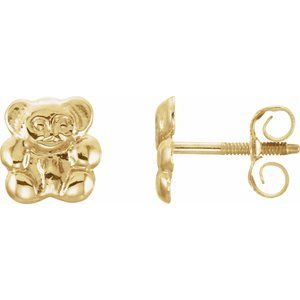 14K Yellow Gold Youth Teddy Bear Earrings