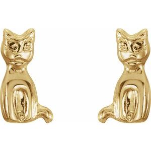 14K Yellow Gold Pair Threaded Backs Youth Cat Earrings