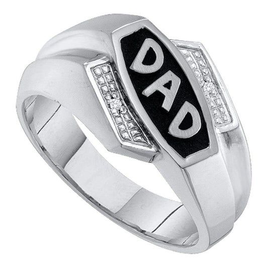 10K White Gold Mens Round Diamond Dad Father Ring .01 Cttw, Mens Size: 7-13