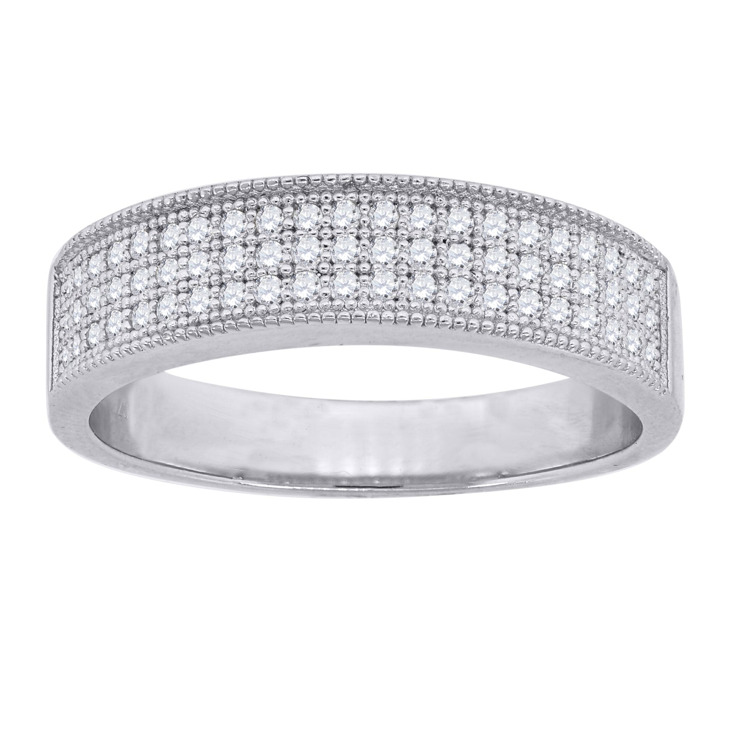 Sterling Silver Mens Cubic-Zirconia 3-Row Bridal Anniversary Engagement Wedding Band Ring
