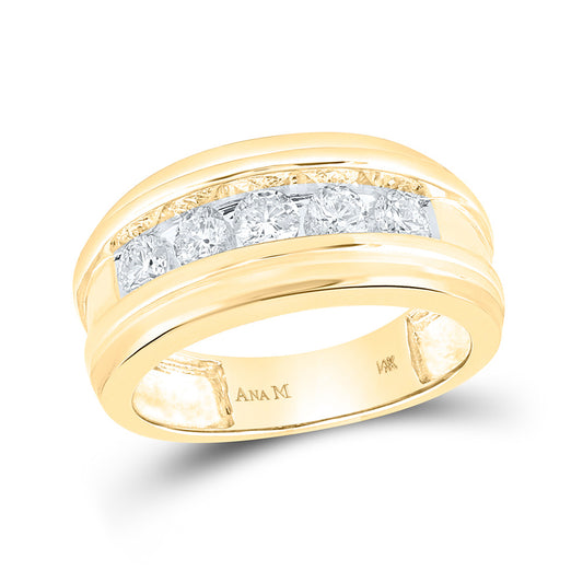14K Yellow Gold Mens Round Diamond Wedding Channel Set Band Ring 1 Cttw, Mens Size: 7-13