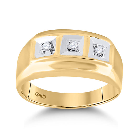 10K Yellow Gold Mens Round Diamond 3-stone Ring 1/10 Cttw, Mens Size: 7-13