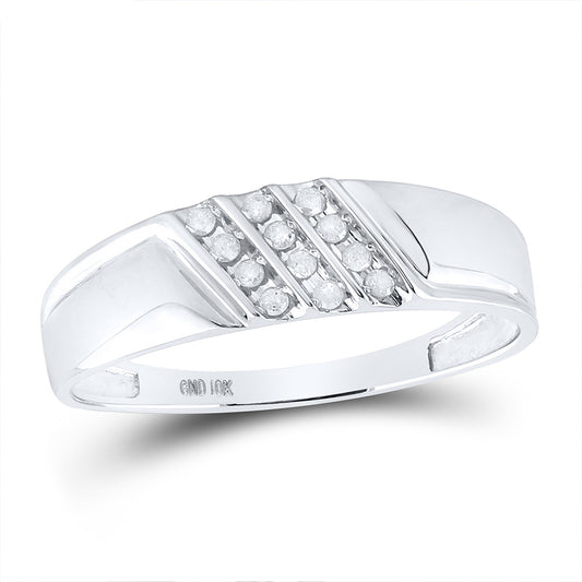 10K Yellow Or White Gold  Mens Round Channel-set Diamond Diagonal Triple Row Wedding Band 1/8 Cttw, Mens Size: 7-13