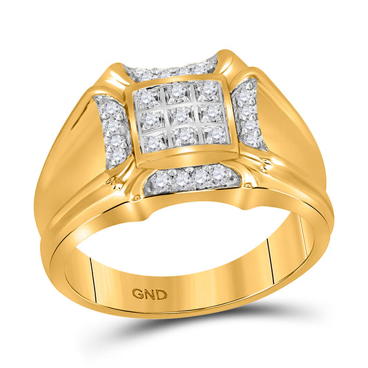 10K Yellow Gold Mens Round Diamond Cluster Ring 1/4 Cttw, Mens Size: 7-13