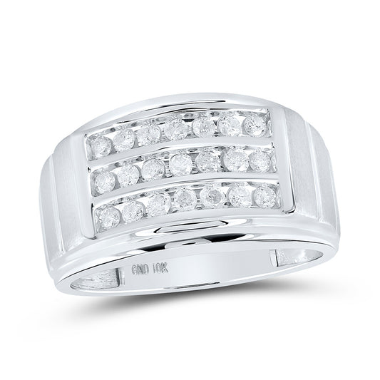 10K White Gold Mens Round Diamond Triple Row Band Ring 1/2 Cttw, Mens Size: 7-13