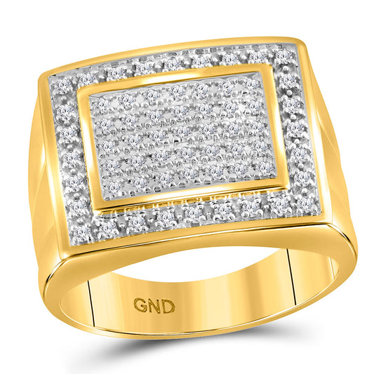 10K Yellow Gold Mens Round Diamond Square Ring 1/2 Cttw, Mens Size: 7-13