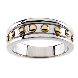 14K White/Yellow Gold Polished Beaded Band Size 7