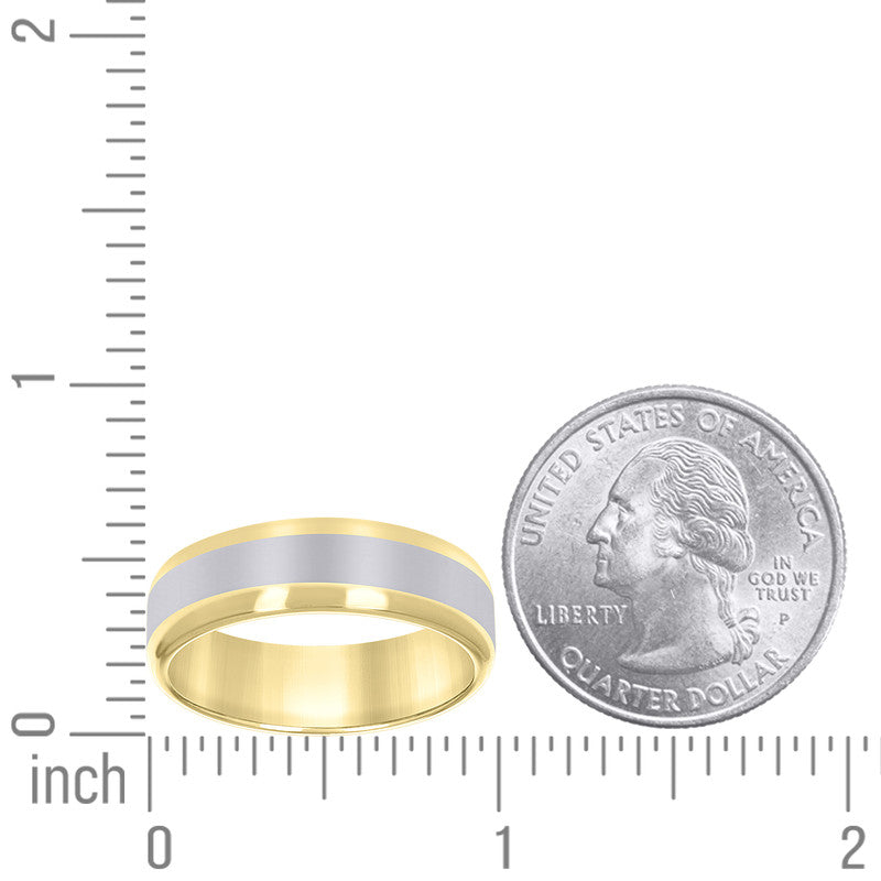 Tungsten Gold-tone Mens Comfort-fit 8mm Sizes 7 - 14 Wedding Band with Silver-tone Center