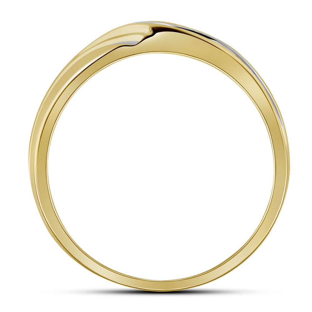10K Yellow Gold Mens Round Diamond Single Row Two-tone Wedding Band Ring 1/20 Cttw, Mens Size: 7-13