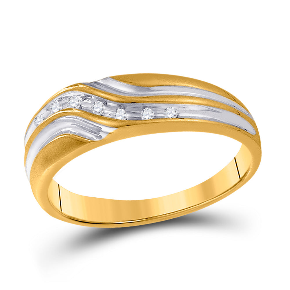10K Yellow Gold Mens Round Diamond Single Row Two-tone Wedding Band Ring 1/20 Cttw, Mens Size: 7-13