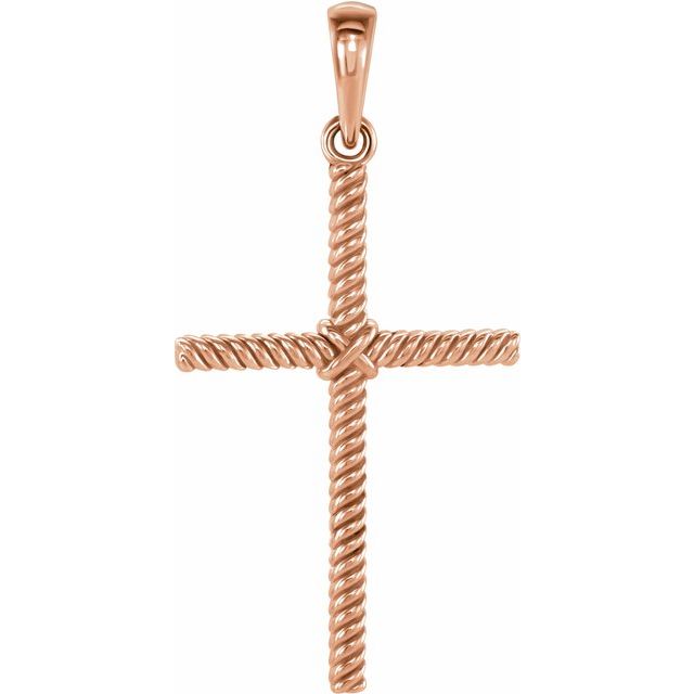 14K Rose Gold 25.4 X 16.2 Mm Polished Rope Cross Pendant