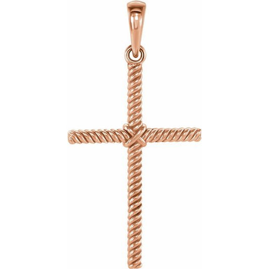 14K Rose Gold 25.4 X 16.2 Mm Polished Rope Cross Pendant