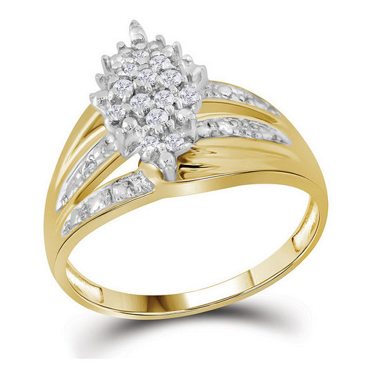 10K Yellow Gold Womens Round Prong-set Diamond Oval Cluster Ring 1/5 Cttw, Womens Size: 5-10