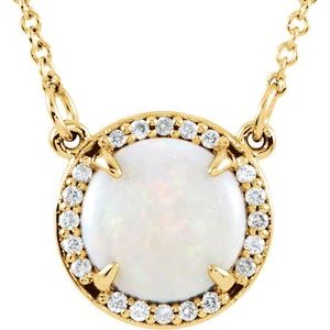 14K Yellow Gold Round 8Mm G-H I1 Natural Opal And .05Ctw Natural Diamond 16 Inch Necklace, Length: 16 In