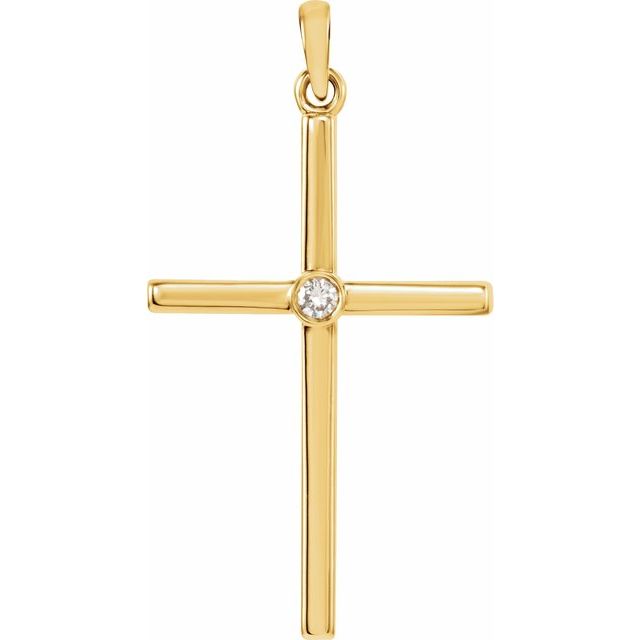 14K Yellow Gold Round  2Mm I1, G-H Polished Natural Diamond Cross Pendant