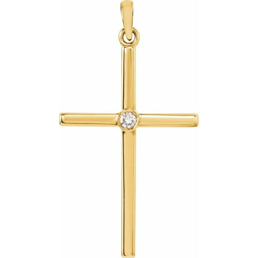 14K Yellow Gold Round  2Mm I1, G-H Polished Natural Diamond Cross Pendant