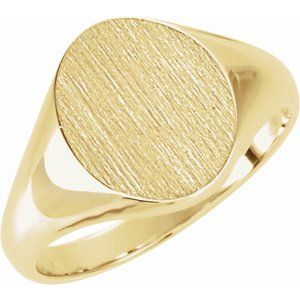 10K Yellow Gold Oval 11 X 9.5 Mm Brush Polished Signet Ring Size 6