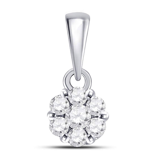 14K White Gold Womens Round Diamond Flower Cluster Pendant 1/4 Cttw, Length: 0.5 In, Width: 0.24 In