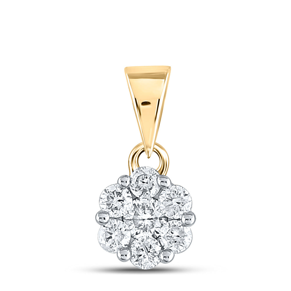 14K Yellow Gold Womens Round Diamond Flower Cluster Pendant 1/2 Cttw, Length: 0.54 In, Width: 0.28 In