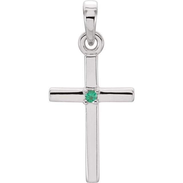 14K White Gold Round 1.25 Mm Polished Natural Gemstone Cross Pendant