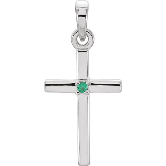 14K White Gold Round 1.25 Mm Polished Natural Gemstone Cross Pendant