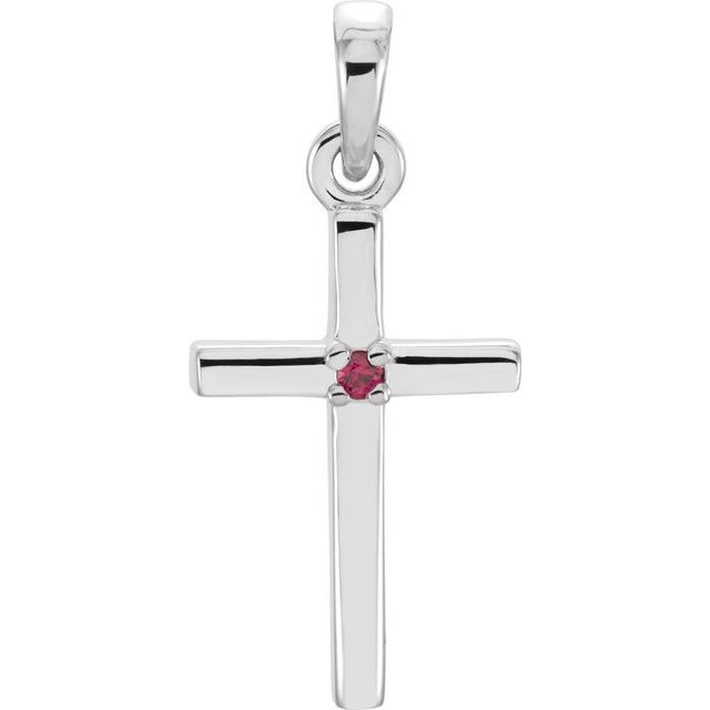 14K White Gold Round 1.25 Mm Polished Natural Gemstone Cross Pendant