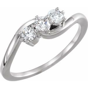 14K White Gold Round 3.2 Mm Polished 1/3 Ctw Lab-Grown Diamond 3 Stone Ring Size 7
