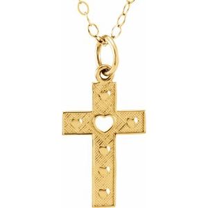 14K Yellow Gold 14 X 9 Mm 15 In Polished Youth Heart Cross Necklace