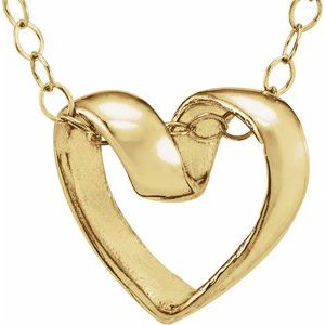 14K Yellow Gold 9 X 9 Mm 15 In Polished Youth Ribbon Heart Necklace