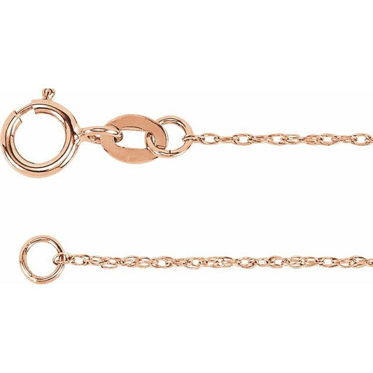 18K Rose Gold 1 Mm 18 In Spring Ring Polished Rope Chain