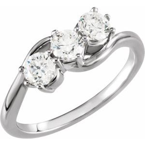 14K White Gold Round 4.4 Mm Polished 1 Ctw Lab-Grown Diamond 3 Stone Ring Size 7