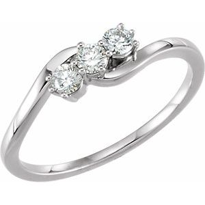 14K White Gold Round 2.8 Mm Polished 1/4 Ctw Lab-Grown Diamond 3 Stone Ring Size 7