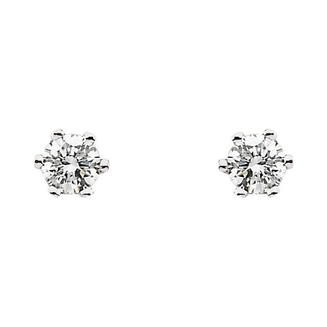 14K White Gold Round Pair 5.75Mm Si2-Si3, G-H Friction 6-Prong Polished Solitaire Stud Earrings