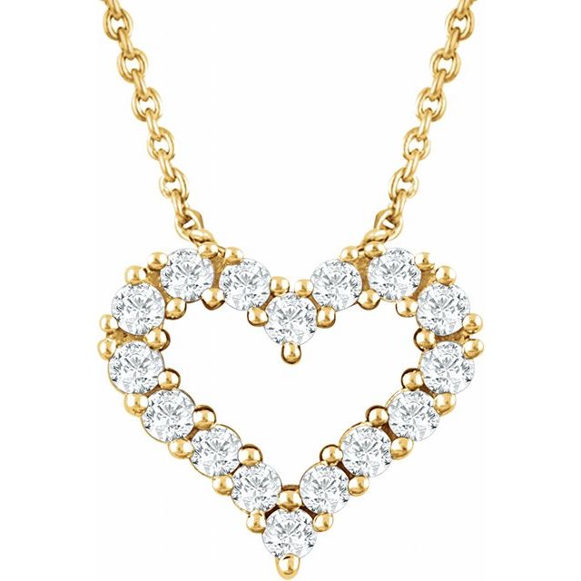 14K Yellow Gold Round 1.6Mm I1, H+ 18 In Polished 1/4 Ctw Natural Diamond Heart Necklace