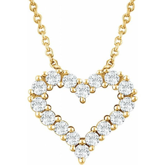 14K Yellow Gold Round 1.6Mm I1, H+ 18 In Polished 1/4 Ctw Natural Diamond Heart Necklace