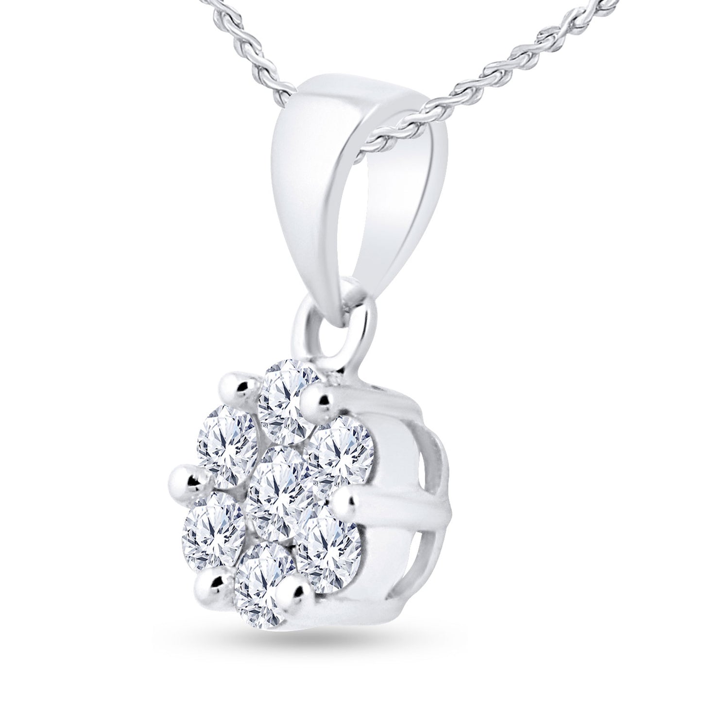14K White Gold Womens Round Diamond Flower Cluster Pendant 3/4 Cttw, Length: 0.63 In, Width: 0.37 In