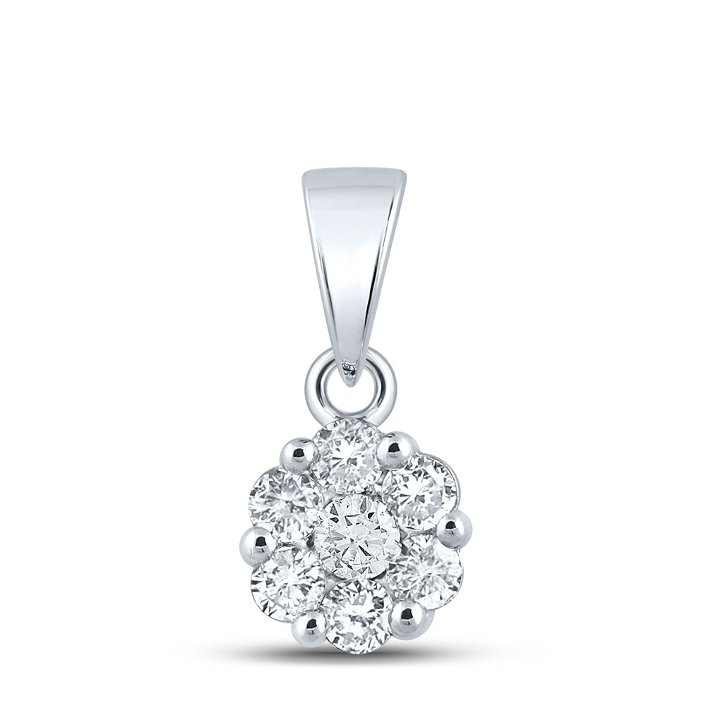 14K White Gold Womens Round Diamond Flower Cluster Pendant 3/4 Cttw, Length: 0.63 In, Width: 0.37 In