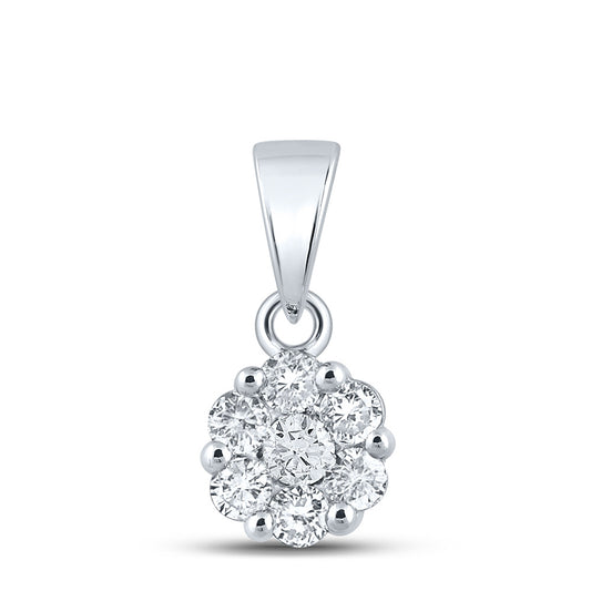 14K White Gold Womens Round Diamond Flower Cluster Pendant 3/4 Cttw, Length: 0.63 In, Width: 0.37 In