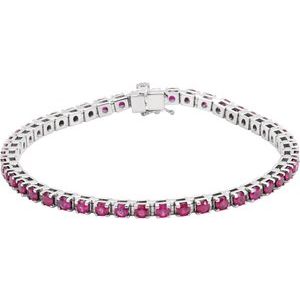 14K White Gold Round 3 Mm  Lab-Grown Ruby Line Bracelet, Length: 7 In