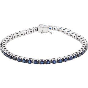 14K White Gold Round 3 Mm  Lab-Grown Blue Sapphire Line Bracelet, Length: 7 In