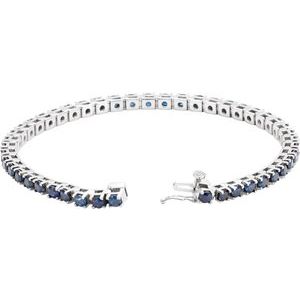 14K White Gold Round 3 Mm  Lab-Grown Blue Sapphire Line Bracelet, Length: 7 In