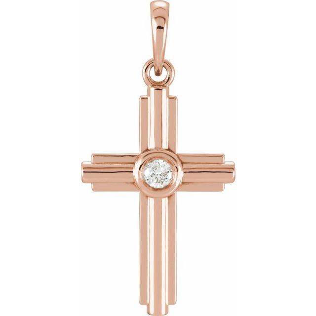 14K Rose Gold Round  2.5Mm I1, G-H Polished Natural Diamond Cross Pendant