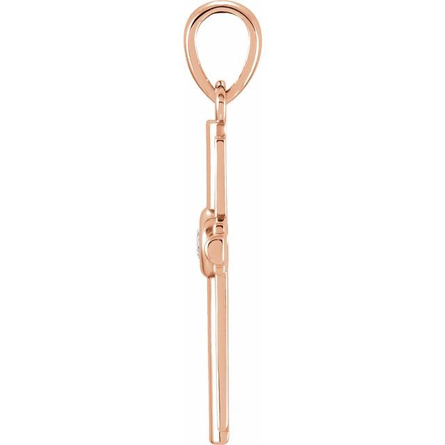 14K Rose Gold Round  2.5Mm I1, G-H Polished Natural Diamond Cross Pendant