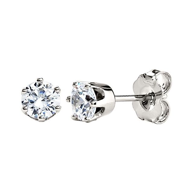 14K White Gold Round Pair 5.75Mm Si2-Si3, G-H Friction 6-Prong Polished Solitaire Stud Earrings