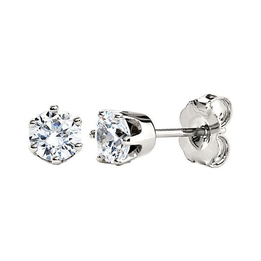 14K White Gold Round Pair 5.75Mm Si2-Si3, G-H Friction 6-Prong Polished Solitaire Stud Earrings