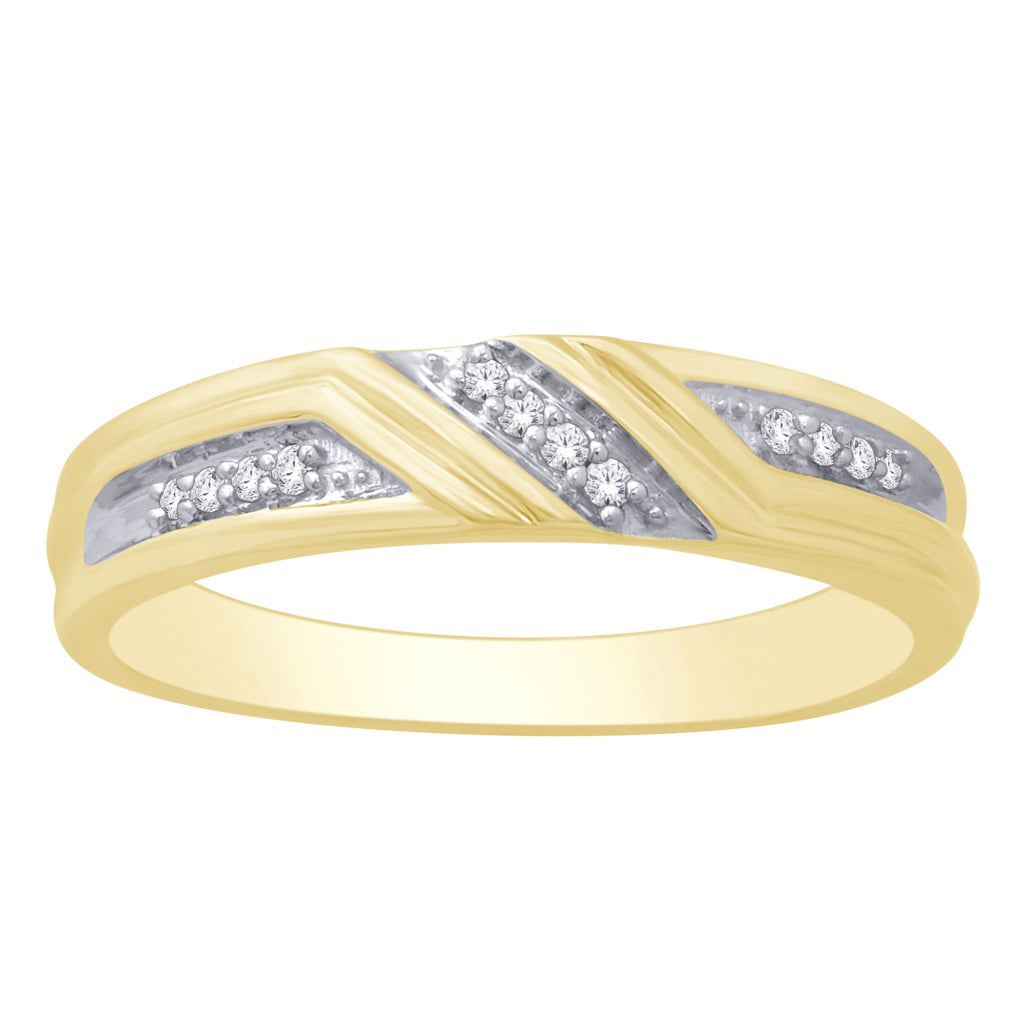 10K Yellow Gold 0.08-0.09 Cttw Round Diamonds Mens Ring