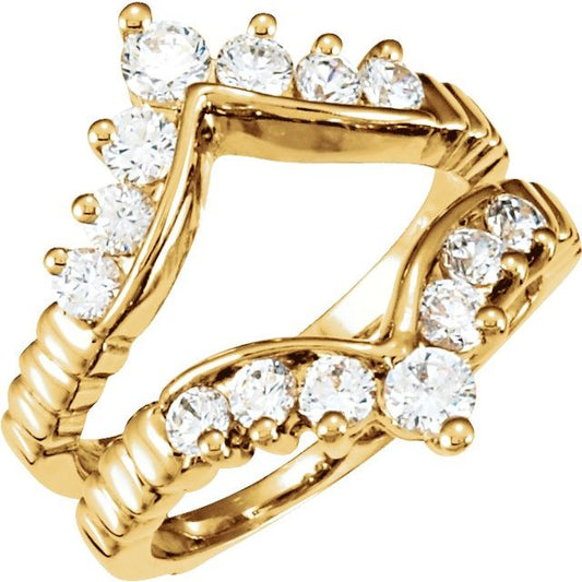 14K Yellow Gold Round 2.7 Mm Polished 1/2 Ctw Natural Diamond Ring Guard, Size 6