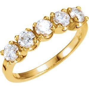 14K Yellow Gold Natural Diamond Round 3.8 Mm Polished 1 Ctw Natural Diamond Anniversary Band Size 7
