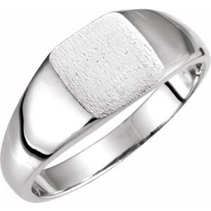14K White Gold Square 7 X 7 Mm Brush Polished Signet Ring Size 6
