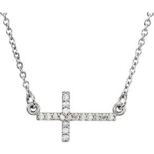 Sterling Silver Round 16.5 X 8.2 Mm 1Mm G-H I1 .07 Ctw Natural Diamond Sideways Cross Necklace, Length: 18 In